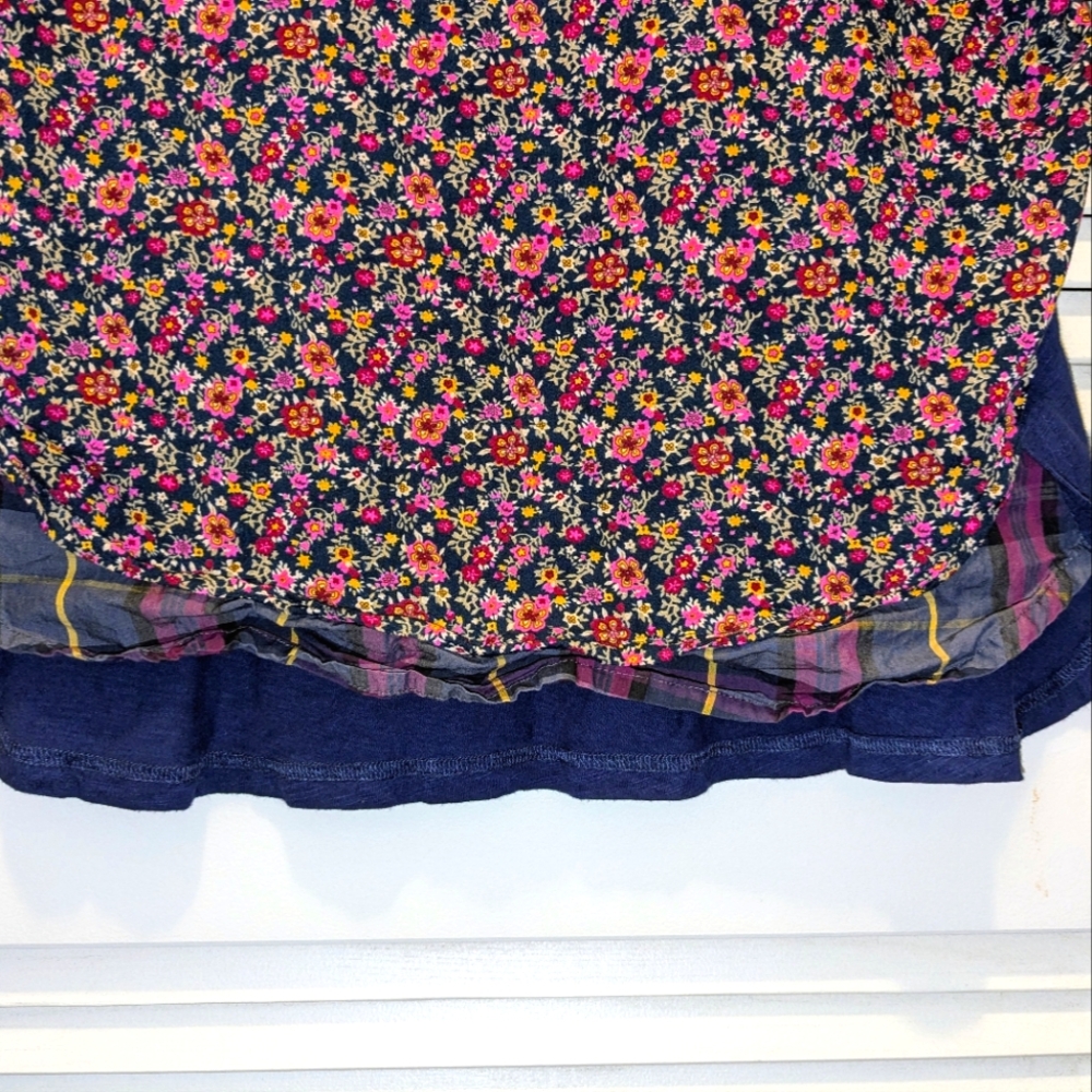 Anthropologie Postmark Women's Navy Pink Floral Plaid Stretchy Boho Top Sz Small - Picture 6 of 11